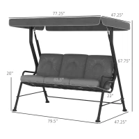 Outsunny 3-Seat Patio Swing Chair, Outdoor Swing Glider with Adjustable Canopy, Removable Thicken Cushion, and Weather Resistant Steel Frame, for Garden, Poolside, Backyard, Gray(m-3)