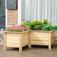 Outsunny Raised Garden Bed, 47.2" x 47.2" x 19.7" Wooden Elevated Planter Box Outdoor with Legs, for Vegetables, Flowers, Herbs, L-shaped, Natural(m-1)