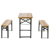 Outsunny 3 Pieces Folding Picnic Table Set, Portable Folding Picnic Table and Benches with Steel Frame for Garden, Park, Natural Wood(m-11)