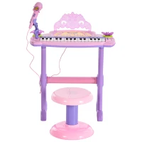 Qaba 32-Key Princess Electronic Toy Piano for Kids, Educational Keyboard Piano with Stool, MP3, Record, Flashing Lights, Microphone for 3-6 Years, Pink(m-11)