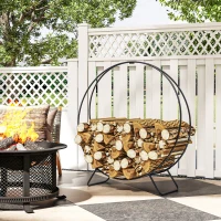 Outsunny 40" Firewood Rack with Waterproof Cover, Heavy Duty Wood Storage Holder Log Rack for Indoor Outdoor, Black(m-7)