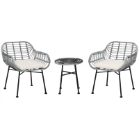 Outsunny 3 Piece Patio Set, Outdoor Bistro Furniture, PE Rattan Wicker Table and Chairs, Cushioned, Cream White(m-11)