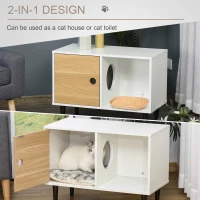 PawHut Wooden Cat House with Soft Cushion, Decorative Kitten Condo Side Table, Elevated Pet House with Storage Space(m-4)