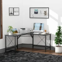HOMCOM L Shaped Desk, 59" x 59" Computer Corner Desk, Home Office Gaming Desk, Study Writing Workstation, Black(m-8)
