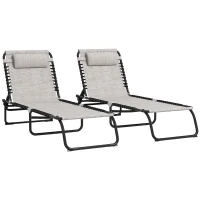 Outsunny 2 PCs Folding Lounge Chairs, Adjustable Chaise Lounges with Headrest for Camping, Hiking, Cream White(m-12)