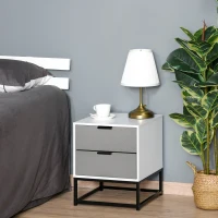 HOMCOM Bedside Table with 2 Drawer Storage Unit, Unique Shape Nightstand with Metal Base for Bedroom(m-1)