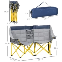 Outsunny Loveseat Style Camping Chair, Oversized Folding Lawn Chair with Carry Bag & Cup Holders, for Outdoor, Beach, Picnic, Hiking, Travel, Navy Blue & Gray(m-3)