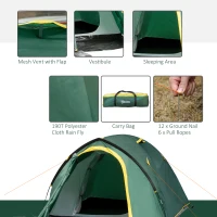 Outsunny 3-Person Camping Tent Backpacking Tent with Vestibule Area, Water-Fighting Polyester Rain Cover, & Mesh Windows, Yellow(m-5)
