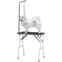 PawHut Foldable Pet Grooming Table for Dogs Cats with Adjustable Arm, Non-slip Surface, Black(m-2)