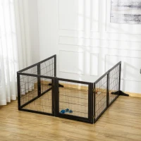 PawHut Wooden Freestanding Pet Gate w/ 2 Support Feet, Black(m-9)
