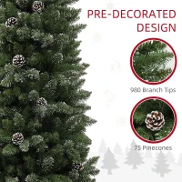 HOMCOM 7.5ft Artificial Pencil Christmas Tree with 980 Branches, Pinecones, Metal Stand, Realistic Xmas Tree for Home(m-5)