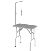 PawHut Foldable Pet Grooming Table for Dogs Cats with Adjustable Arm, Non-slip Surface, Grey(m-2)