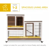 PawHut Wooden Rabbit Hutch Elevated Bunny Cage Indoor Small Animal Habitat with Enclosed Run with Wheels, Ramp, Removable Tray for Rabbits, Chickens, Ducks, Guinea Pigs, Brown(m-4)