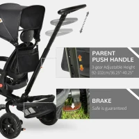 Qaba Tricycle for Toddler 4 in 1 Kids Trike with Reversible Adjustable Seat, Baby Push Bike with Removable Handle, Canopy, Belt Storage Brake Clutch for 1-5 Years, Black(m-7)