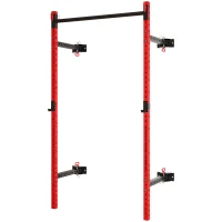 Soozier Folding Squat Rack with Pull Up Bar, Wall Mounted and Adjustable, 1000 Pounds Capacity Power Rack, Red(m-1)