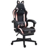HOMCOM Cute Racing Gamer Chair, Faux Leather Gaming Chair with Footrest, Headrest and Lumbar Support, Black(m-1)