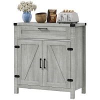 HOMCOM Modern Farmhouse Sideboard with Storage, Buffet Cabinet with 2 Barn Doors and Drawer for Dining Room, Gray