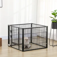 PawHut 6 Panel Dog Playpen Dog Pen Metal Pet Fence for Outside Indoor, Adjustable Width, Heavy Duty Steel Frame, 32.5"-59"W x 24"D x 24''H Black(m-8)