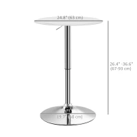 HOMCOM Modern Round Bar Table Adjustment Height Home Pub Bistro Desk Faux Leather Covered Wooden Top Chrome Base White(m-3)