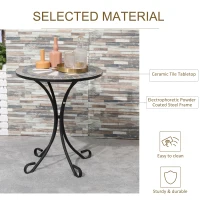 Outsunny Mosaic Patio Table 24 Inch Outdoor Round Side Table Plant Stand for Garden, Yard, Lawn or Indoor, White and Green(m-6)