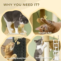 PawHut 89"-100" Floor to Ceiling Cat Tree Cat Tower for Large Cats w/ Scratching Posts, Grooming Brush Post, Cat Condo, Brown(m-9)