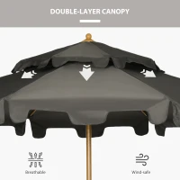 Outsunny 9' Patio Umbrella with Push Button Tilt and Crank, Double Top Ruffled Outdoor Market Table Umbrella with 8 Ribs, for Garden, Deck, Pool, Gray(m-6)