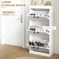 HOMCOM Slim Shoe Cabinet with 3 Flip Drawers and Adjustable Shelves, Narrow Shoe Cabinet for 15 Pairs of Shoes, White(m-4)