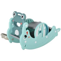 Qaba 3-in-1 Kids Slide And Rocking Horse Dual-Use Children Activity Equipment Portable Slide Indoor Outdoor Playground Toy W/ Basketball Hoop Toddler Birthday Gift, Age 1.5-3, Green(m-11)