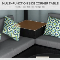 Outsunny Patio Furniture Set with Gazebo, Outdoor PE Rattan Wicker Conversation Sofa with Storage Corner Table, Cushion, for Backyard, Porch, Poolside, Balcony, Grey(m-5)