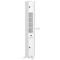 kleankin 71" Small Bathroom Storage Cabinet, Narrow Toilet Paper Cabinet with Open Shelves, 2 Cabinets, Adjustable Shelves, White(m-3)