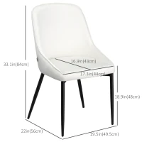 HOMCOM Dining Chairs Set of 2, Upholstered Velvet Kitchen Chairs, Accent Chair with Back, Steel Legs for Living Room, Dining Room, Bedroom, Cream White(m-3)