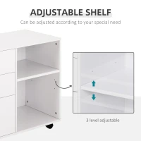 HOMCOM Modern Lateral Filing Cabinet, 3 Drawer File Cabinet for Letter and A4 Size Documents, Mobile, Printer Stand with Open Shelves, Rolling Wheels, White(m-6)