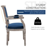 HOMCOM Vintage Dining Chair with High Back, Thick Sponge Padded Seat and Section Armrest with Wood Frame, Blue(m-7)