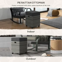 Outsunny 2 PCS Patio Wicker Ottoman Set, Square Outdoor PE Rattan Footrest with Removable Cushion for Backyard, Grey(m-7)