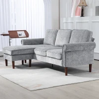 HOMCOM L Shape Sofa, Modern Sectional Couch with Changeable Chaise Lounge, Wooden Legs, Corner Sofa for Living Room, Grey(m-8)
