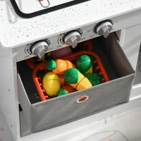 Qaba Wooden Play Kitchen with Easy Toy Organizer Bins, Latte Maker Pretend Play Kitchen Set with Stove Sound Effects, Preschool Imaginative Toy Playset(m-8)