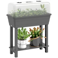 Outsunny 41L Self Watering Raised Garden Bed w/ Ventilation Transparent Lid Greenhouse, Planter Box w/ Storage Shelf, Dark Grey(m-2)