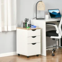 HOMCOM 3-Drawer Storage Cabinet with Wheels for Home Office, White and Natural(m-1)