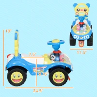 Qaba Foot to Floor Toddler Push Car w/ Horn, Light, Music, Anti-Over-Backwards Device & Underseat Storage, Blue(m-3)