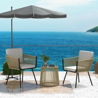 Outsunny 3 Piece Outdoor Patio Bistro Set, Wicker Rattan Furniture with Metal Legs for Garden, Backyard, Coffee and Light Grey(m-8)