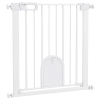 PawHut 30"-32" Extra Wide Pet Gate Barrier with Small Door, 30"H Dog Gate with Safety Gate Barrier, Stair Pressure Fit, White(m-11)