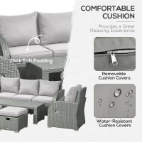 Outsunny 6-Piece Outdoor Rattan Patio Sectional Sofa Set with 3-Seat Couch, 2 Recliners, 2 Ottoman Footrests, & Coffee Table Conversation Set, Light Gray(m-6)