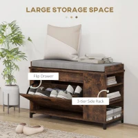 HOMCOM Shoe Storage with Seat, Upholstered Hallway Bench, Shoe Bench with Flip Drawer and Side Rack for 6 Pairs of Shoes(m-4)