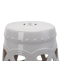 Outsunny 14" x 17" Ceramic Garden Stool with Double-Coin Knotted Ring Design & Strong Glazed Material, Decorative Outdoor Stool, Home Collection, White(m-9)