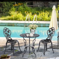 Outsunny 3 Pieces Aluminum Bistro Set, Bistro Table Set Outdoor Patio Furniture with Umbrella Hole, Patio Table and Chairs with Floral Patterns for Garden, Balcony, Porch, Bronze(m-8)
