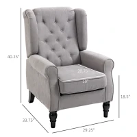 HOMCOM Mid-Century Modern Accent Chair, High Wingback Reading Chair, Button-Tufted Upholstered Fabric Armchair with Retro Wood Legs for Apartment, Living Room, Bedroom, Gray(m-3)