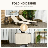 Outsunny Folding Chaise Lounge Pool Lounge Chairs Set of 2, Outdoor Sun Tanning Chairs with Canopy Shade, Reclining Back, Steel Frame and Side Pocket for Beach, Yard, Patio, Tan(m-6)