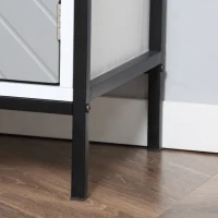 HOMCOM Storage Cabinet with Open Shelf and Double Door Cupboard, Accent Cabinet with Herringbone Panel and Steel Frame, Gray(m-7)