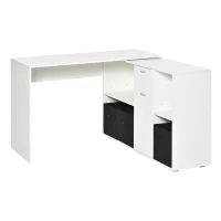HOMCOM Convertible L-Shaped Computer Desk, Corner Table wth 3 Fabric Storage Boxes, Retractable Home Office Desk, White(m-2)