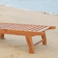 Outsunny Outdoor Folding Chaise Lounge Chair Recliner with Wheels, Acacia Wood Frame - Teak Color(m-9)